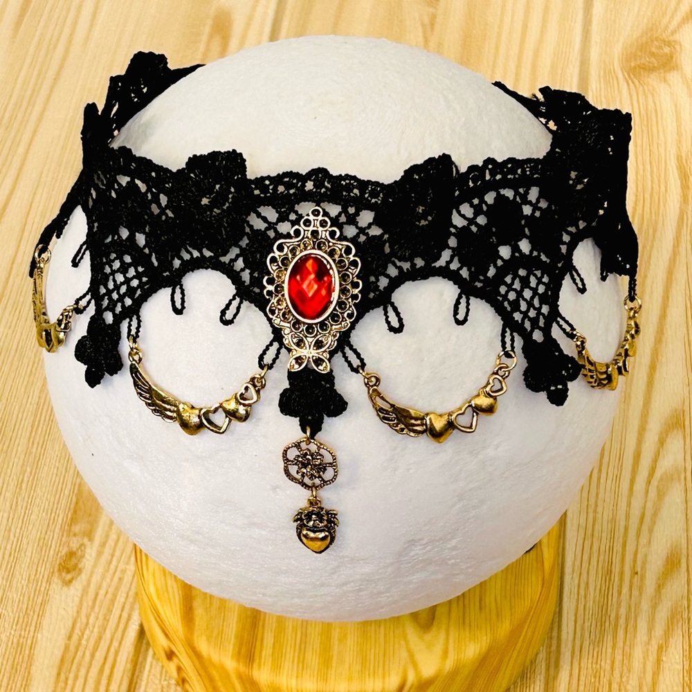 Black Lace choker collar necklace, Gothic Victorian - Picture 1 of 7